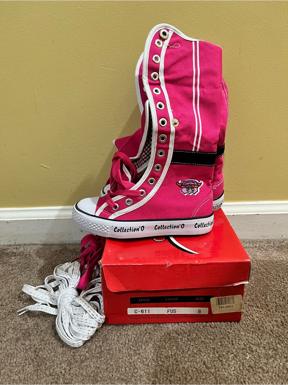 Hot Pink High-Top Canvas Sneaker with White Trim - NEW